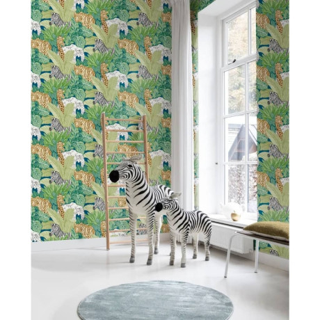 Noordwand Behang Good Vibes Jungle Animals groen en zwart