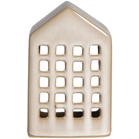 Leen Bakker - Theelichthouder Huis - 11,5x9,5x7,5 Cm - Keramiek - Beige - 7.5x9.5x11.5 Cm