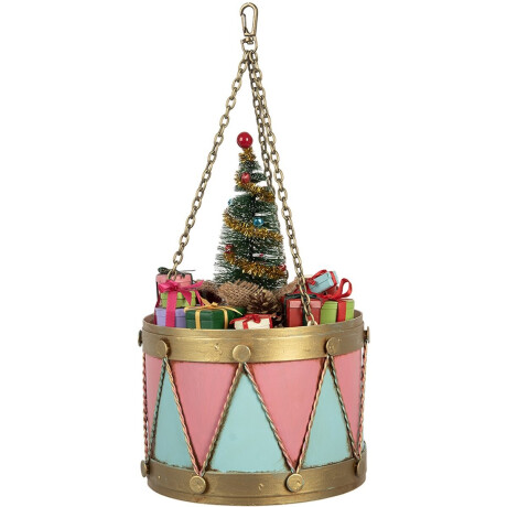 Clayre & Eef Decoratie Beeld Trommel Ø 17x25/37 cm Roze Blauw Metaal