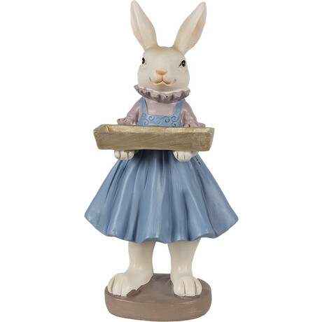 Clayre & Eef Beeld Konijn 10x8x20 cm Beige Blauw Polyresin