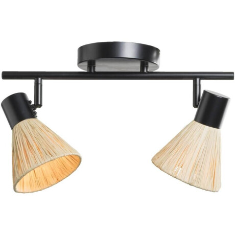 40% korting - Leen Bakker - 2-spot Raffia E14 - Beige/zwart Metaal - 21x40x11 Cm - Metaal/Papier - Zwart#Beige