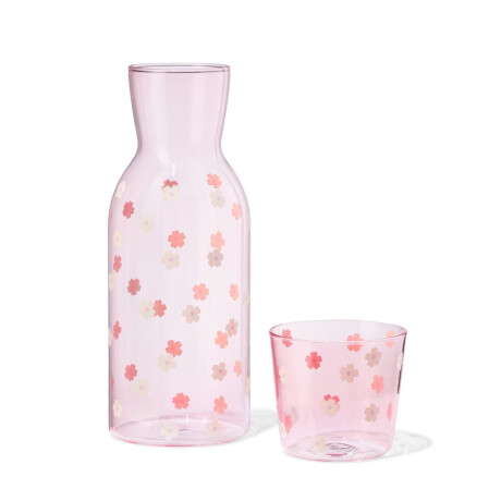 HEMA HEMA Karaf 1000ml Met Drinkglas Bloemen