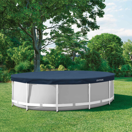 INTEX Zwembadcover Ø366 x 20 cm Rond PVC Donkerblauw en grijs
