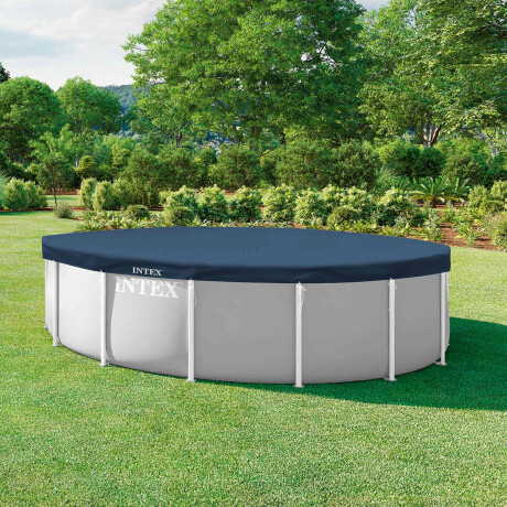 INTEX Zwembadcover Ø457 x 20 cm Rond PVC Donkerblauw en grijs
