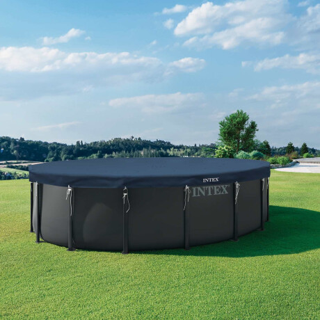 INTEX Zwembadcover Ø488 x 20 cm Rond PVC Donkerblauw en grijs