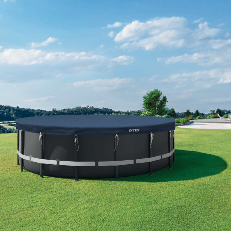 INTEX Zwembadcover Ø594 x 20 cm Rond PVC Donkerblauw en grijs