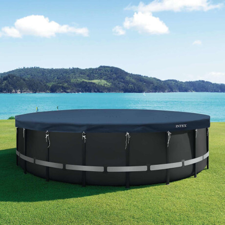 INTEX Zwembadcover Ø610 x 20 cm Rond PVC Donkerblauw en grijs