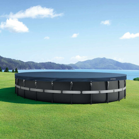 INTEX Zwembadcover Ø730 x 20 cm Rond PVC Donkerblauw en grijs