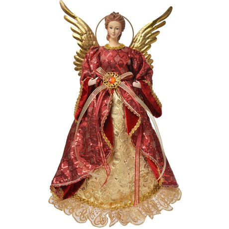 Clayre & Eef Kerstdecoratie Beeld Engel 40 cm Rood Textiel