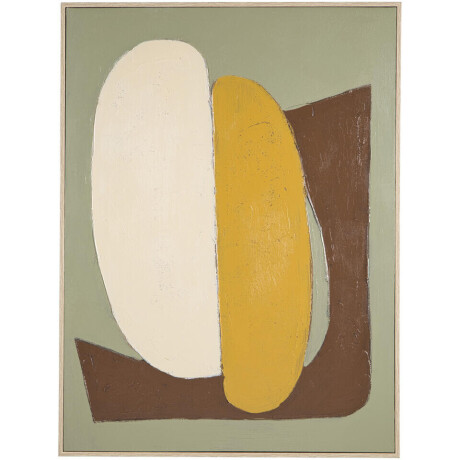 Leen Bakker - Schilderij Abstract Craft Groen - 80x60 Cm - MDF - Roze#Bruin#Groen#Geel - 3.5x60x80 Cm