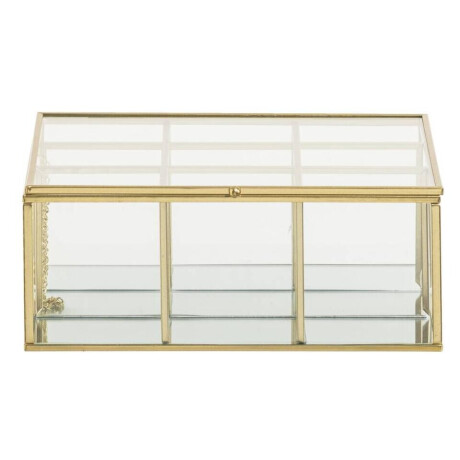 Leen Bakker - Theedoos - Glas/metaal - Goud - Metaal/Glas - Goudkleurig - 21.5x8x21.5 Cm