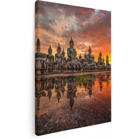 Artaza Canvas Schilderij Boeddha Beelden Tijdens Zonsondergang - 60x80 - Foto Op Canvas - Canvas Print