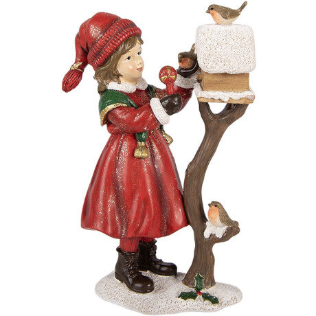Clayre & Eef Kerstdecoratie Beeld Kind 13x7x19 cm Rood Kunststof