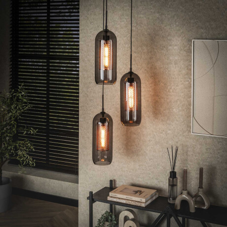 LifestyleFurn Hanglamp 'Jaida' 3-lamps, smoke-glas
