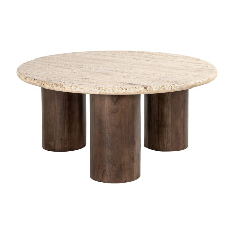 Richmond Ronde Salontafel 'Douglas' Mangohout en Travertin, 90cm