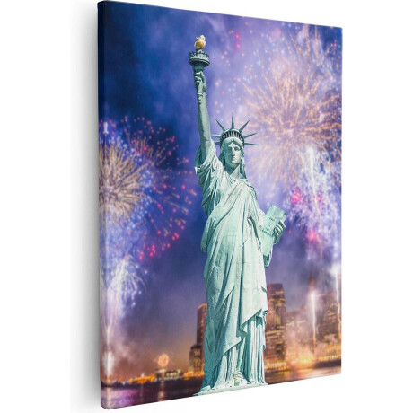 Artaza Canvas Schilderij Vrijheidsbeeld In New York Met Vuurwerk - 80x100 - Groot - Foto Op Canvas - Canvas Print