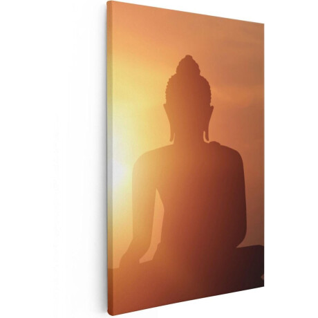 Artaza Canvas Schilderij Silhouet Van Een Boeddha Beeld Met Zonsondergang - 20x30 cm - Klein - Wanddecoratie Woonkamer - Schilderijen - Muurdecoratie