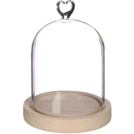 Ideas4Seasons Decoratie stolp met hartje - klein - houten plateau - D12 x H15 cm - presentatie stolpen