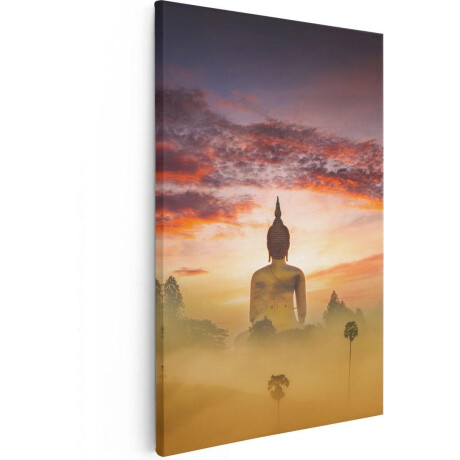 Artaza Canvas Schilderij Boeddha Beeld In De Mist - 60x90 - Foto Op Canvas - Canvas Print