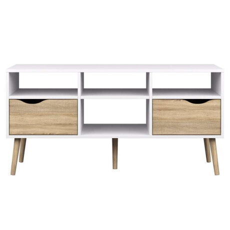 Leen Bakker - TV-meubel Delta 6-vaks - Wit/eikenkleur - 57,4x117,1x39 Cm - MDF - Wit#Bruin - 117.1x57.4x39 Cm