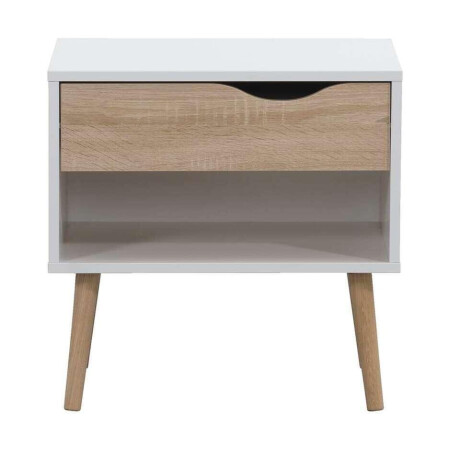 Leen Bakker - Nachtkastje Delta - 1 Lade - Spaanplaat - Wit - 39.1x50.2x49.7 Cm