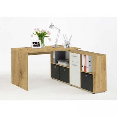 Bureau Lex - eikenkleur/wit - 136x68x75 cm - Leen Bakker