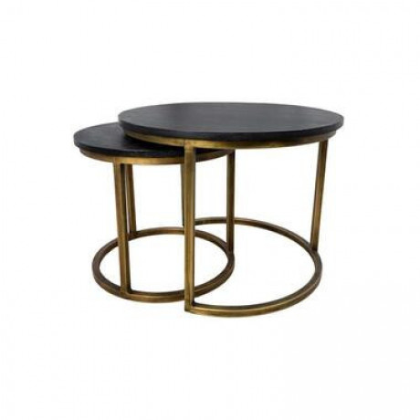 HSM Collection salontafel Finnley rond (2 stuks) - zwart/goud - Leen Bakker