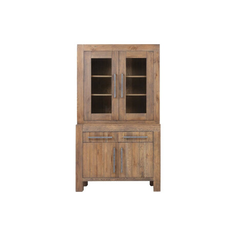 Goossens Buffetkast Roots, 2 glasdeuren 2 dichte deuren 2 laden, donkergrijs eiken, 120 x 210 x 45 cm, stijlvol landelijk