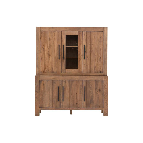 Goossens Buffetkast Roots, 1 glasdeur 5 dichte deuren, donkergrijs eiken, 170 x 210 x 45 cm, stijlvol landelijk