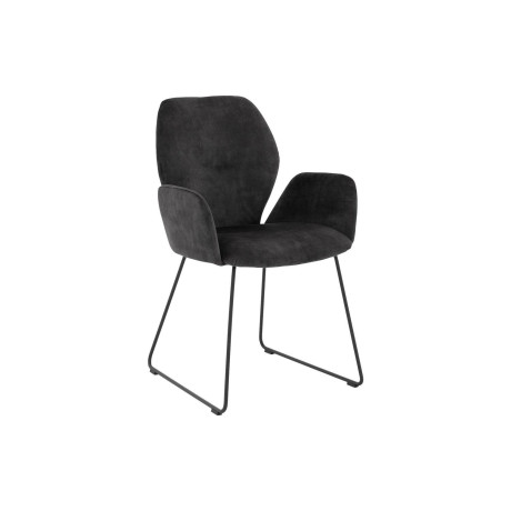 Goossens Eetkamerstoel Hera antraciet velvet stof met armleuning, modern design