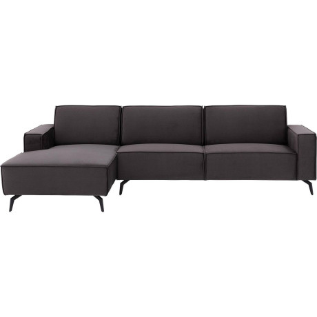 Goossens Hoekbank Hercules antraciet, stof, 3-zits, modern design met chaise longue links