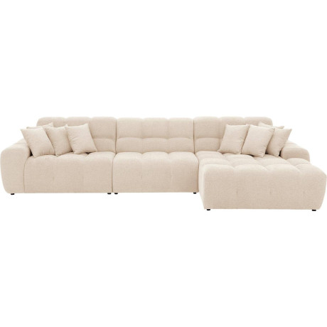 Goossens Excellent Bank Kubus - 30 X 30 Cm Stiksel wit, stof, 1,5-zits, modern design met chaise longue rechts