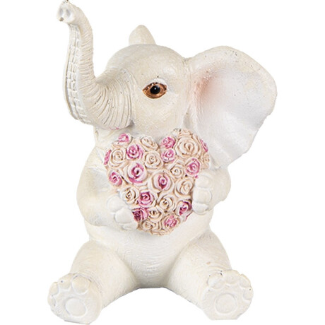 Clayre & Eef Beeld Olifant 10 cm Wit Roze Polyresin