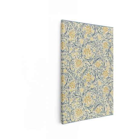 Artaza Canvas Schilderij Vintage Bloemenbehangpatroon met Gele Bloemen en Blauwe Ranken - 20x30 cm - Klein - Wanddecoratie Woonkamer - Schilderijen - Muurdecoratie