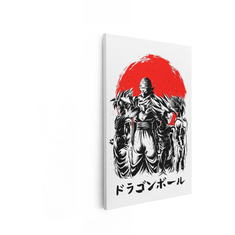 Artaza Canvas Schilderij De Personages Uit Dragon Ball Z Staan ​​Verenigd tegen een Rode Zon in een Opvallend Zwart-Witbeeld - 80x120 cm - Groot - Wanddecoratie Woonkamer - Schilderijen - Muurdecoratie