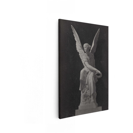 Artaza Canvas Schilderij Gevleugelde Engel met Lauwerkrans Zittend op een Wolk - Klassieke Sculptuur - 40x60 cm - Wanddecoratie Woonkamer - Schilderijen - Muurdecoratie