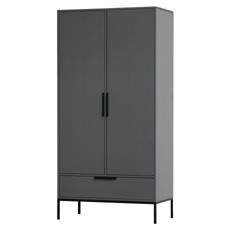 WOOOD Kledingkast 'Adam' 2-deurs, kleur Steel Grey