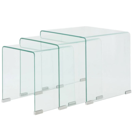 vidaXL Bijzettafel set 3-dlg transparant gehard glas