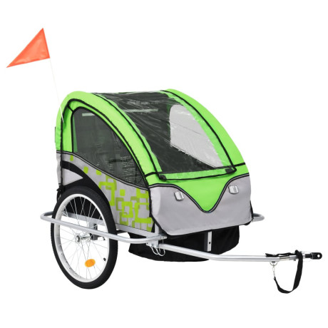 vidaXL Fietstrailer en kinderwagen 2-in-1 groen en grijs