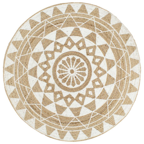 vidaXL Vloerkleed handgemaakt met witte print 150 cm jute