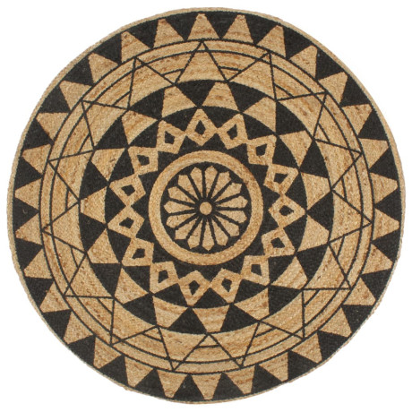 vidaXL Vloerkleed handgemaakt met zwarte print 150 cm jute