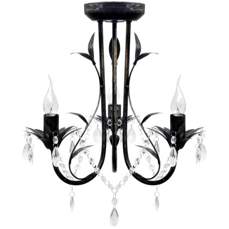 vidaXL Kroonluchter art nouveau metaal kristallen kralen 3 gloeilampen zwart
