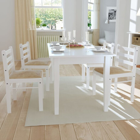 vidaXL Eetkamerstoelen 4 st massief rubberwood en fluweel wit