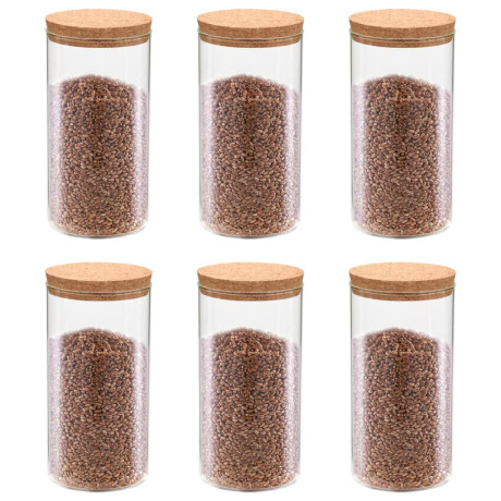 vidaXL Opbergpotten met kurken deksel 6 st 1100 ml glas