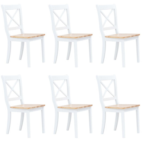 vidaXL Eetkamerstoelen 6 st massief rubberwood wit en naturel