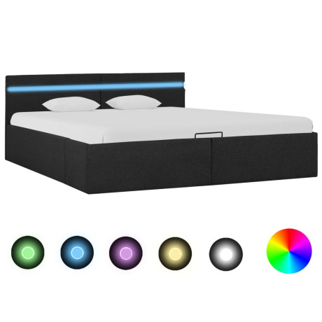 vidaXL Bedframe met opbergruimte en LED stof donkergrijs 160x200 cm