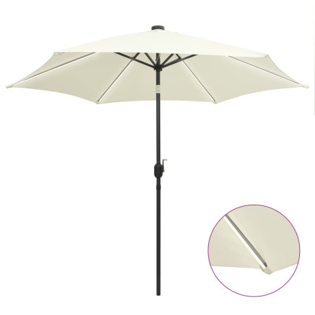 vidaXL Parasol met LED-verlichting en aluminium paal 300 cm zandwit