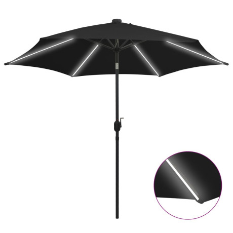 vidaXL Parasol met LED-verlichting en aluminium paal 300 cm zwart