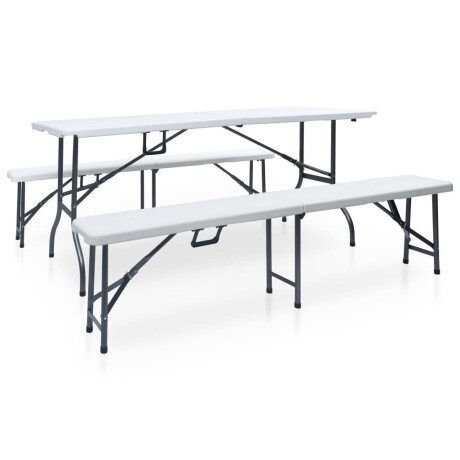 vidaXL Tuintafel met 2 bankjes inklapbaar 180 cm staal en HDPE wit