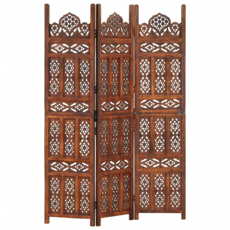 vidaXL Kamerscherm 3 panelen handgesneden 120x165 cm mangohout bruin